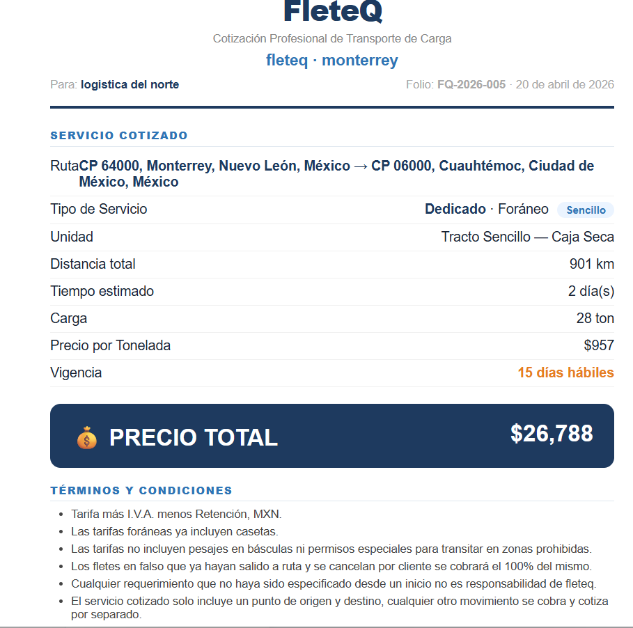 PDF profesional FleteQ para cliente