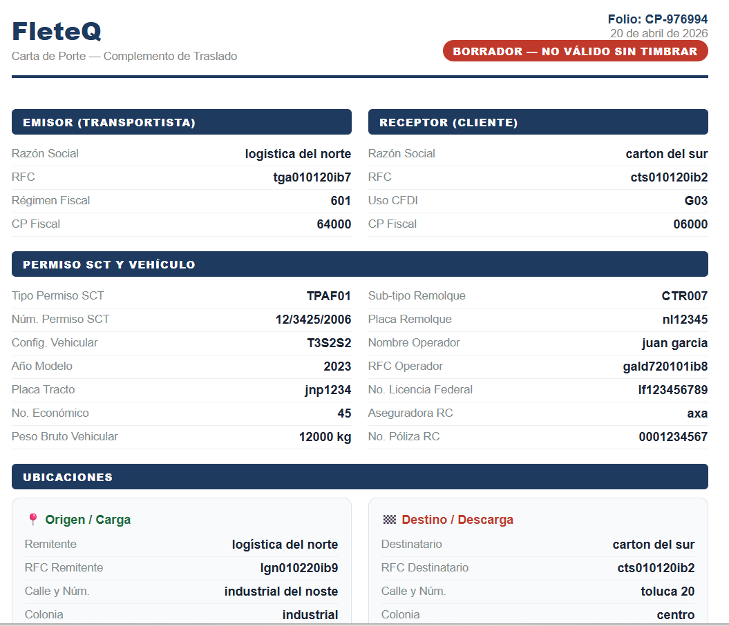 Carta Porte 3.1 CFDI 4.0 en FleteQ
